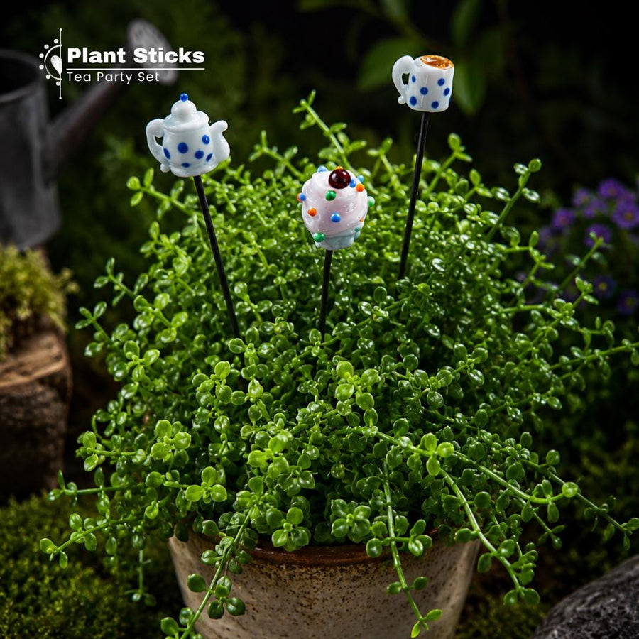 Tea Party Lampwork Glass Plant Sticks