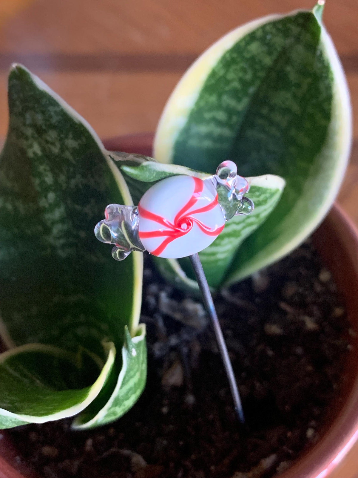 Red Christmas Lampwork Glass Plant Sticks