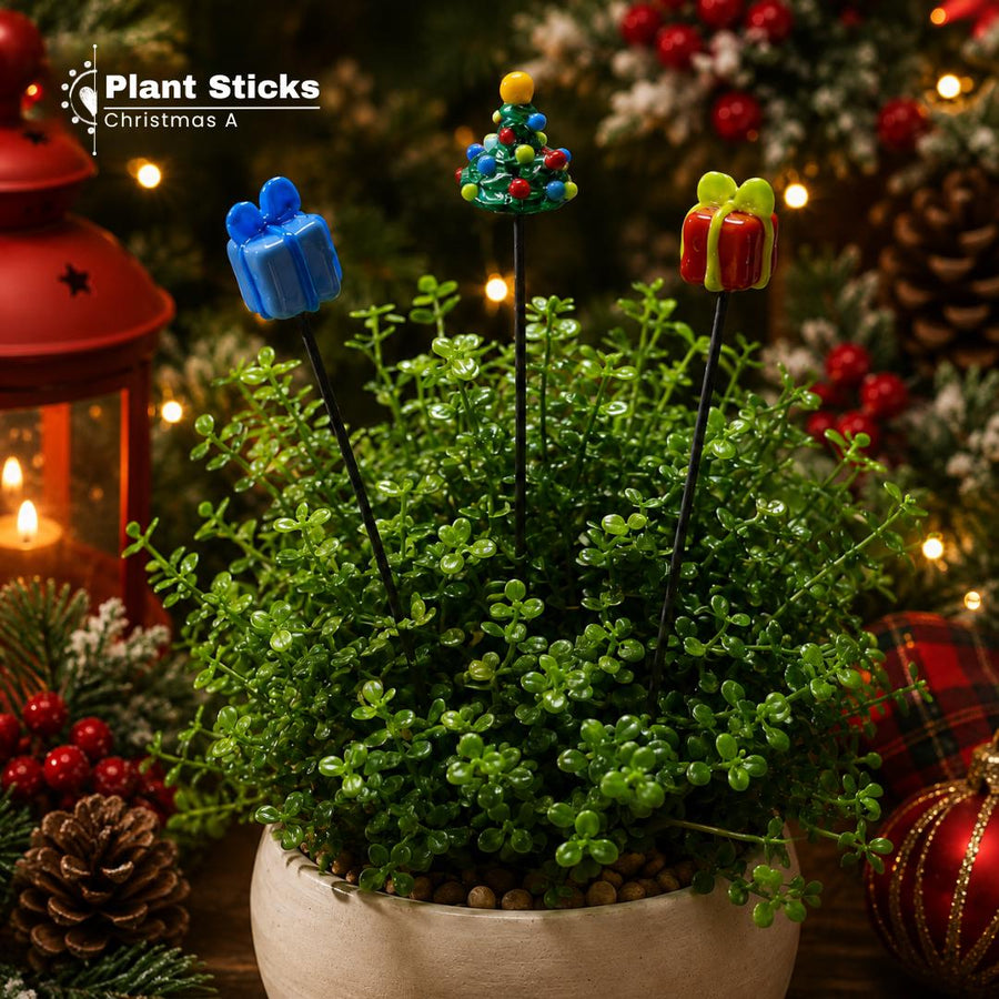 Classic Christmas Lampwork Glass Plant Sticks