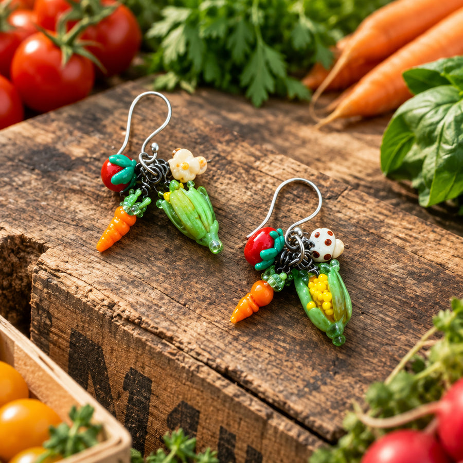 Farmers Market Lampwork Glass Charm Earrings