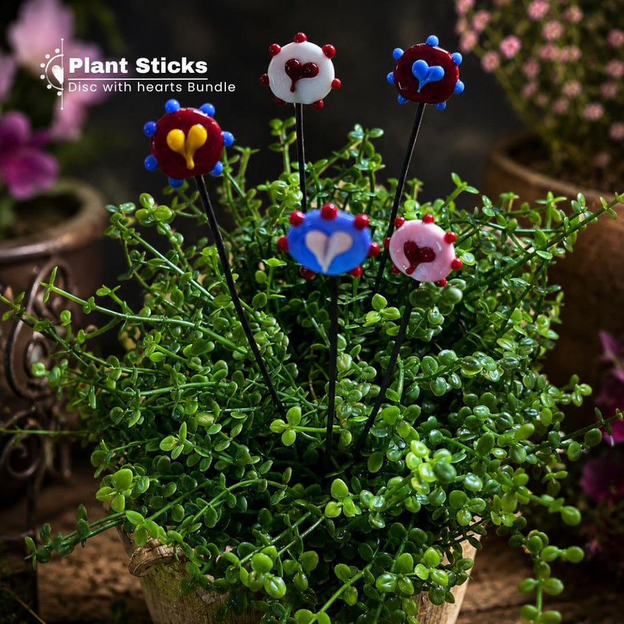Heart Disc Lampwork Glass Plant Sticks