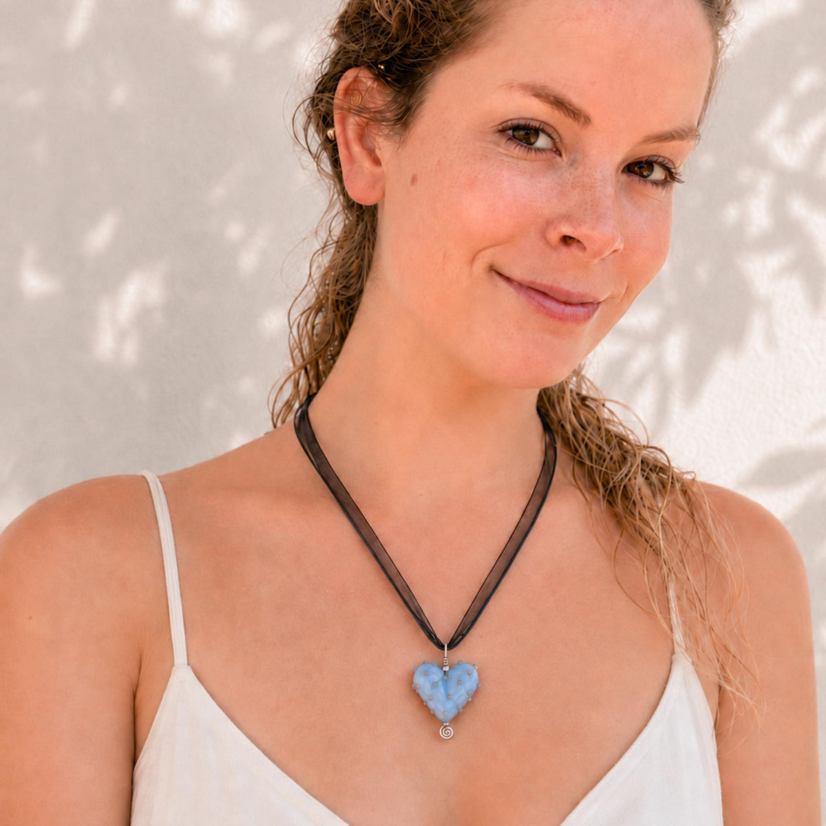 Dotted Swiss Glass Heart Pendant