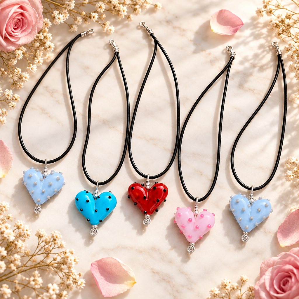 Dotted Swiss Glass Heart Pendant