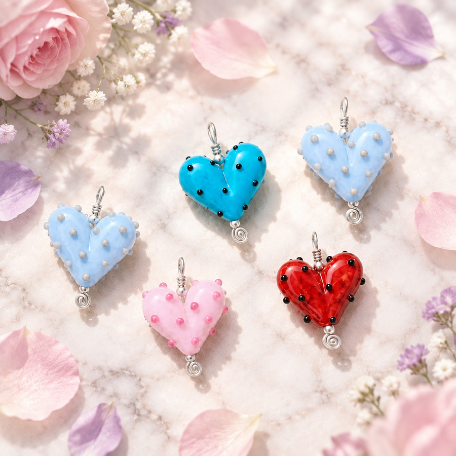 Dotted Swiss Glass Heart Pendant