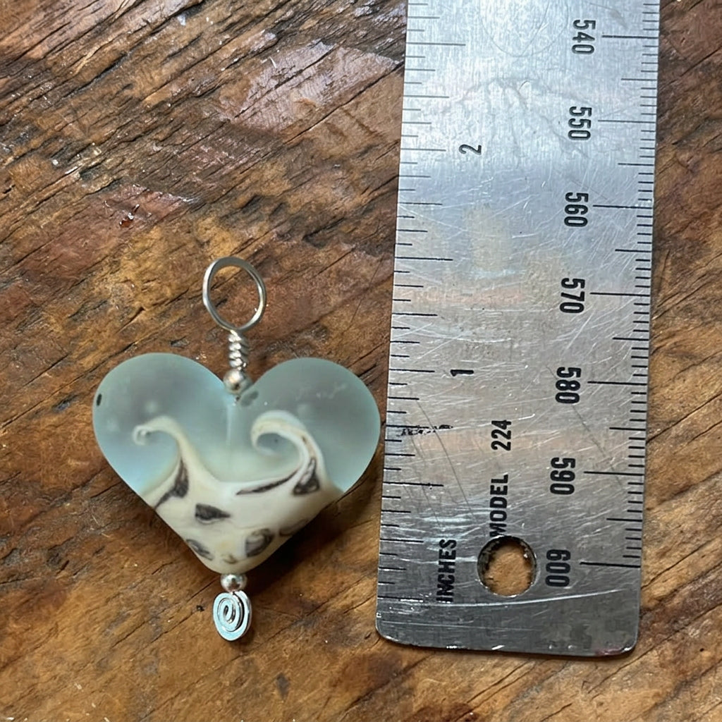 Coastal Beach Lampwork Glass Heart Pendant